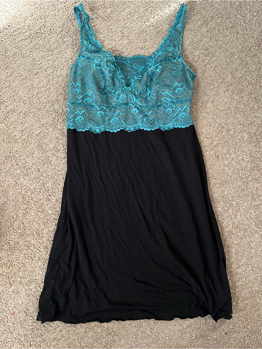 Samantha Chang for Soma Black with teal lace chemise/gown - size L ($140 value)